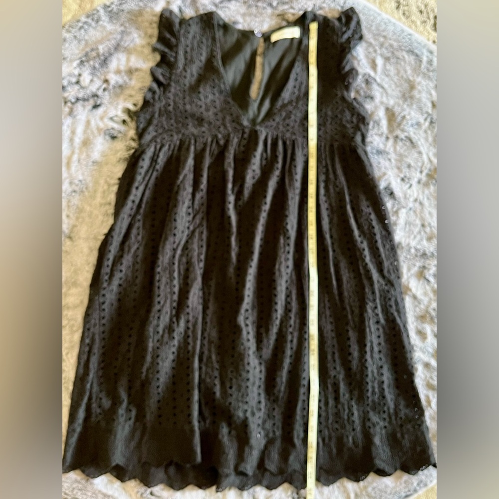 EUC Black Eyelet Babydoll Mini Dress Pockets Lined Built in Shorts Small - Picture 15 of 16